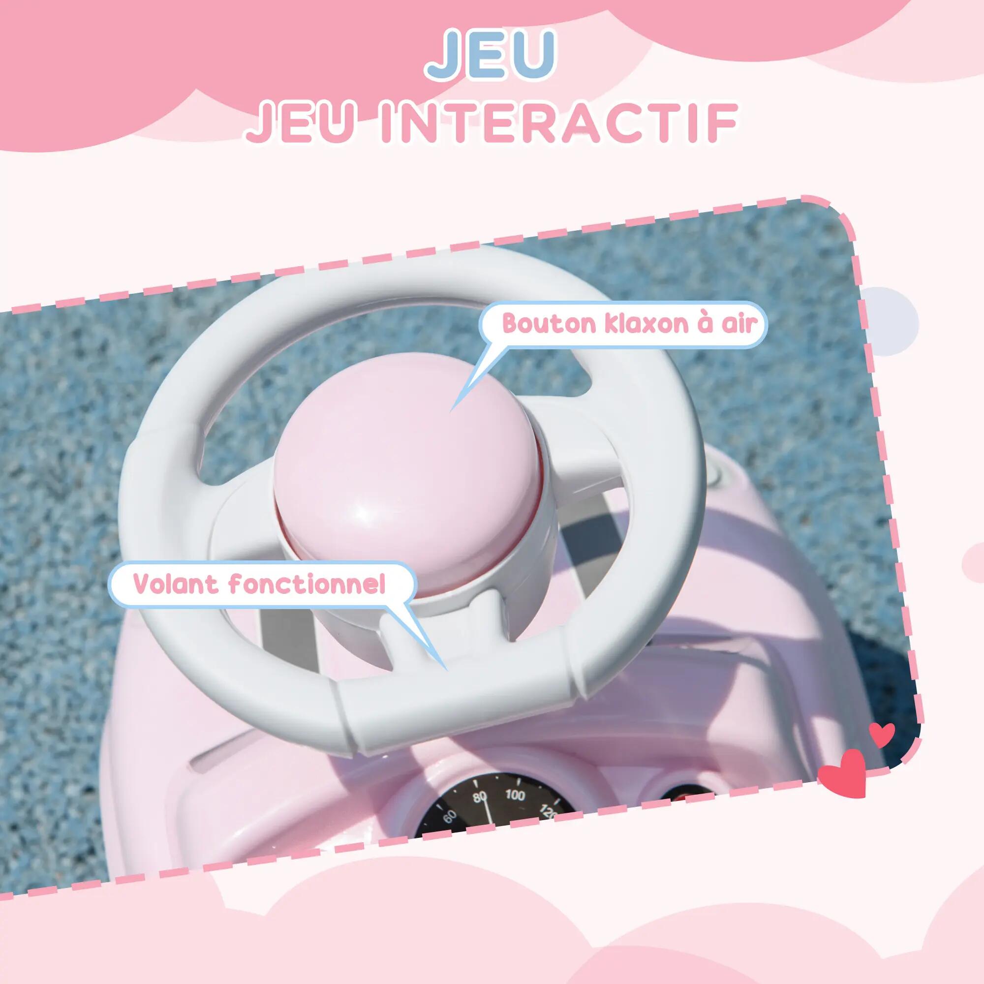 Porteur enfants 18-36 Mois volant klaxon et butée anti-bascule 53x25x35 cm rose 5/5