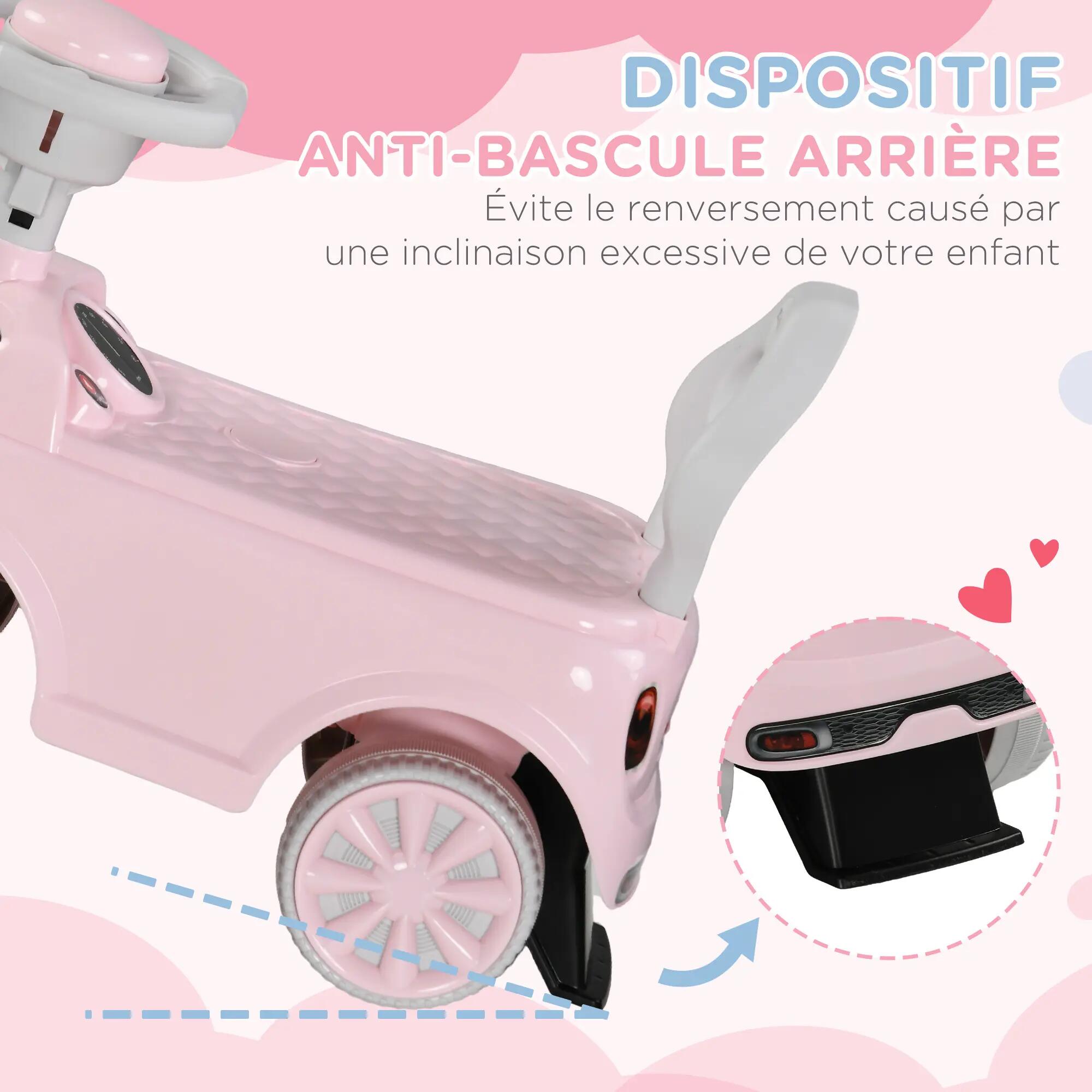 Porteur enfants 18-36 Mois volant klaxon et butée anti-bascule 53x25x35 cm rose 4/5