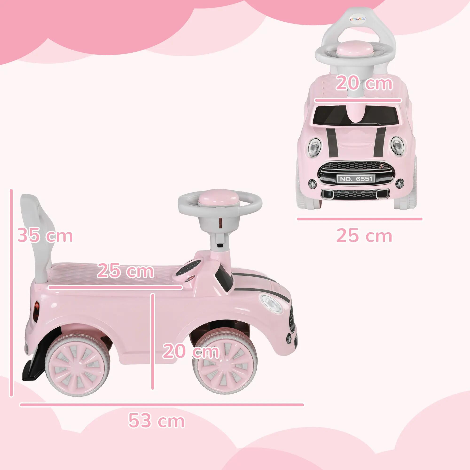 Porteur enfants 18-36 Mois volant klaxon et butée anti-bascule 53x25x35 cm rose 3/5