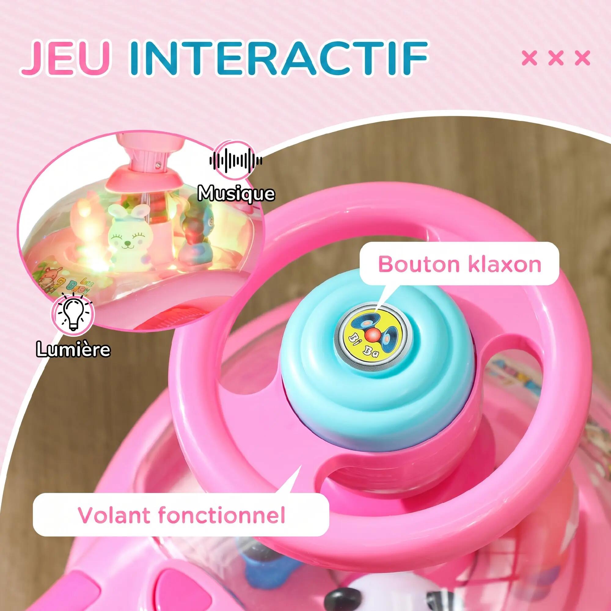 Porteur enfant rover spatial 2 coffres effets sonores lumineux rose 5/5