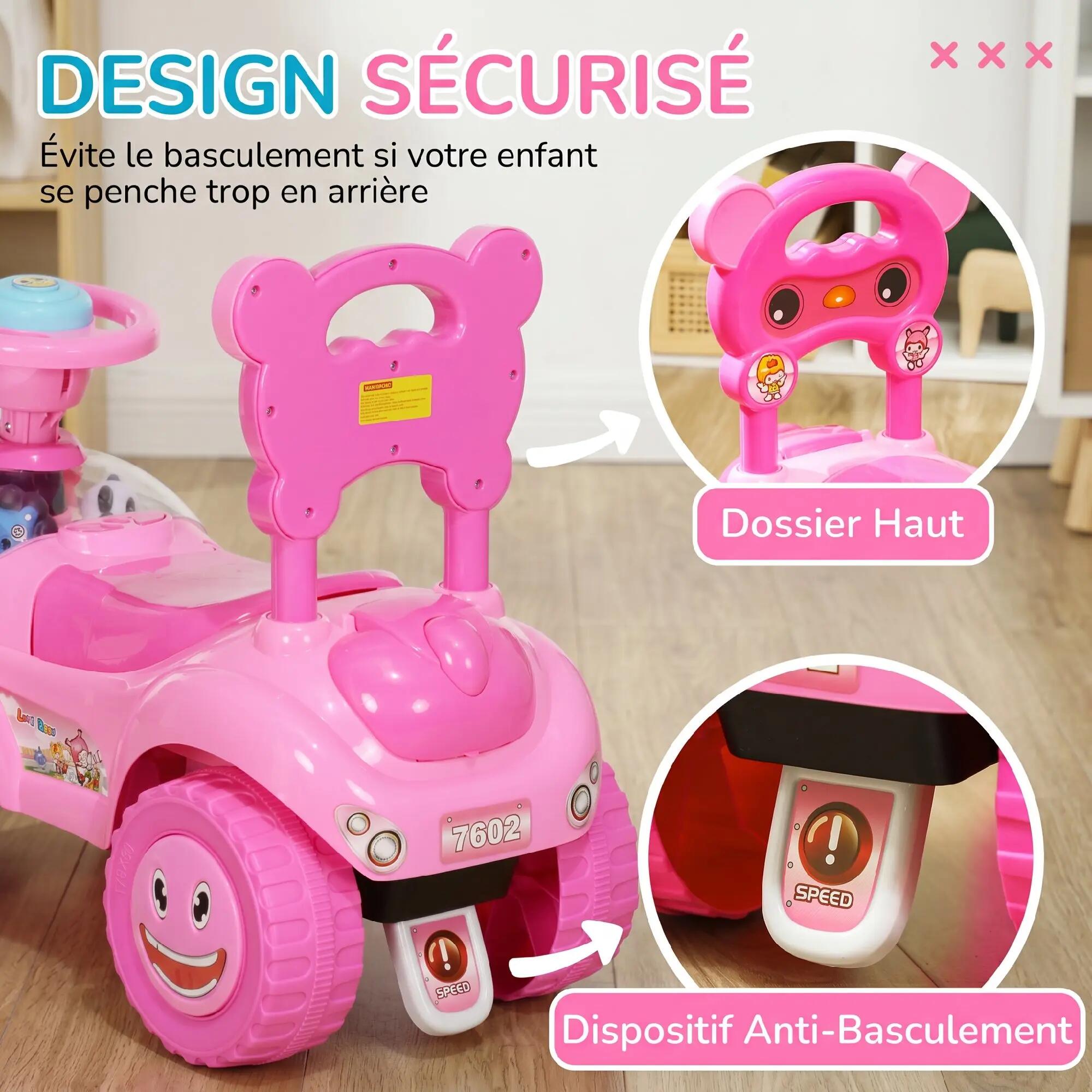 Porteur enfant rover spatial 2 coffres effets sonores lumineux rose 4/5