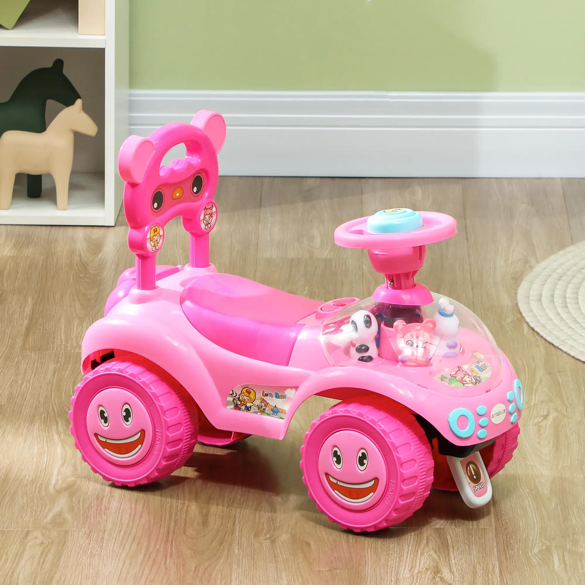 Porteur enfant rover spatial 2 coffres effets sonores lumineux rose 2/5