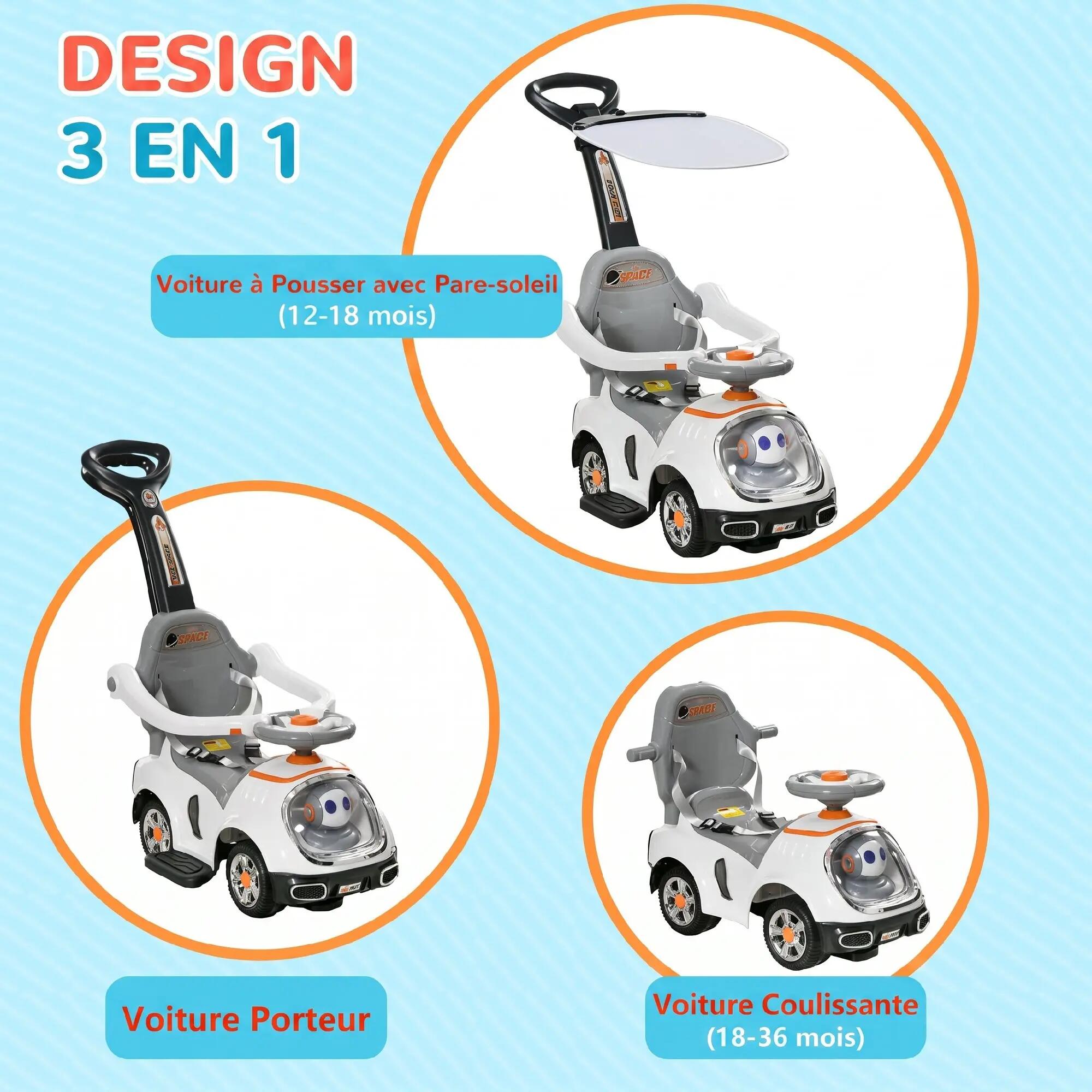 Porteur enfant évolutif 3 en 1 design rover spatial effets sonores lumineux 4/5