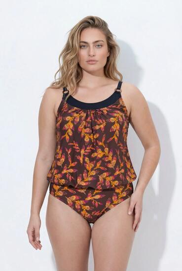 Femme Tankini motif feuilles bonnets souples et bretelles réglables