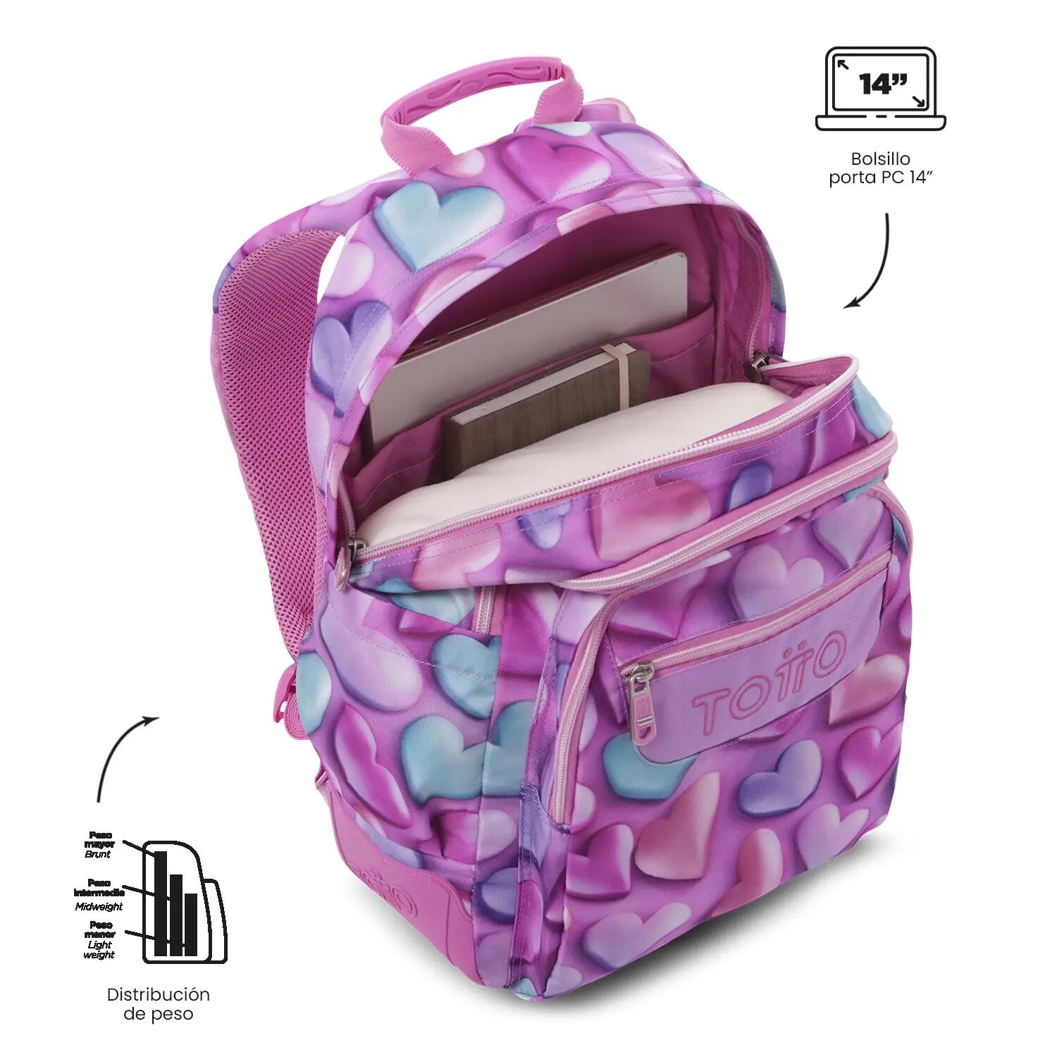 Totto Mochila escolar Rayol Bubble Heart Poliéster reciclado 34 x 45 x 15.5 cm 5/5