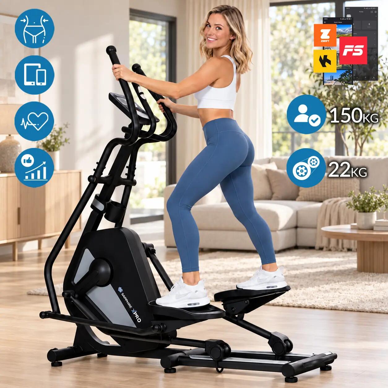 Trenażer eliptyczny Sapphire SG-1200E X-PRO elektromagnetyczny aplikacje Q 9cm 3/12