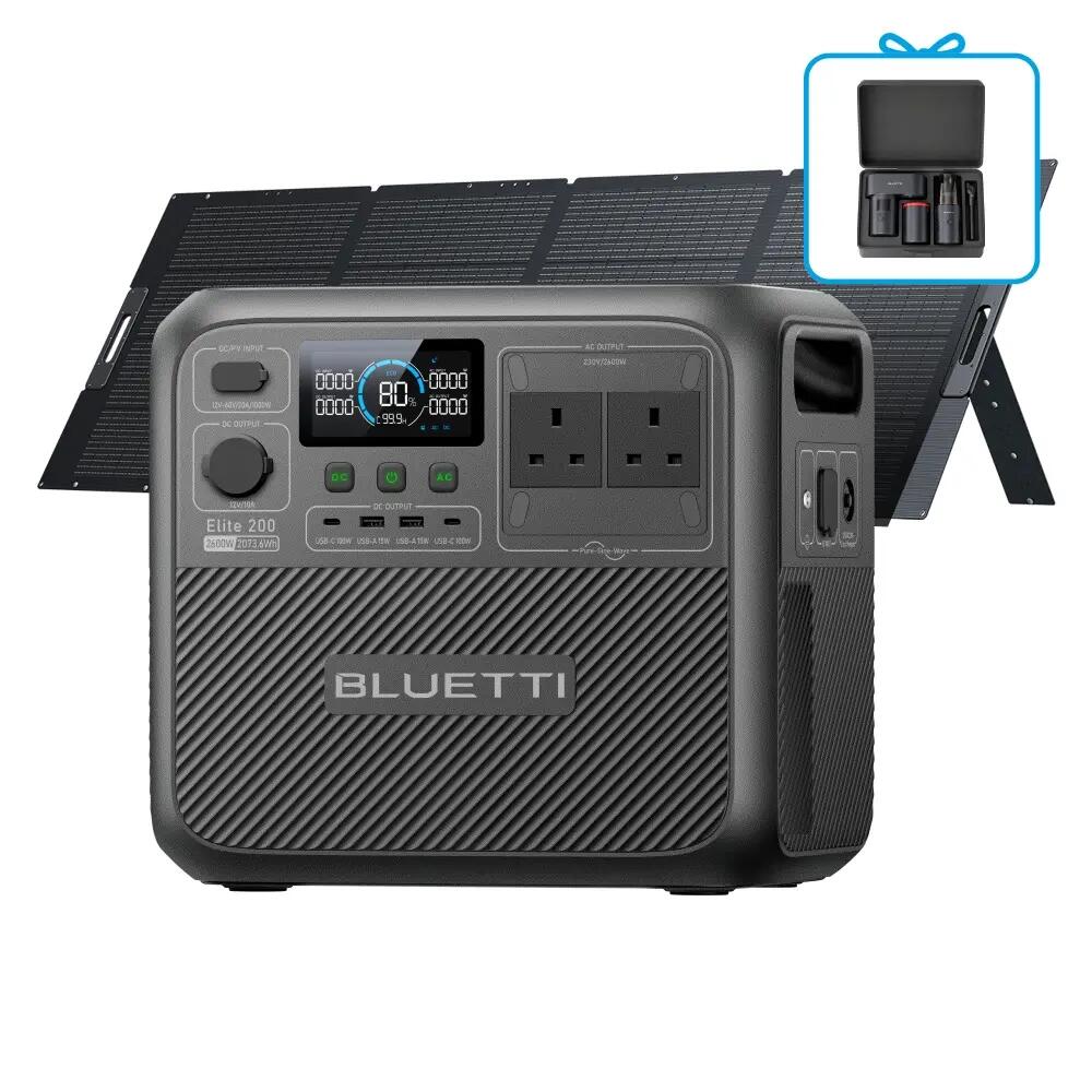 BLUETTI Elite 200 V2 solar generator with PV350, 2073Wh backup power for camping