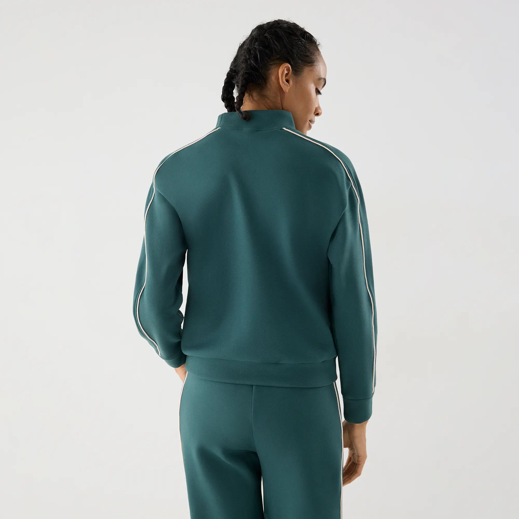 Sudadera deportiva cuello perkins lineas contraste verde botella 2/6