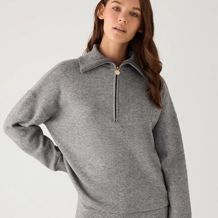 Pull gris chaud à col zippé