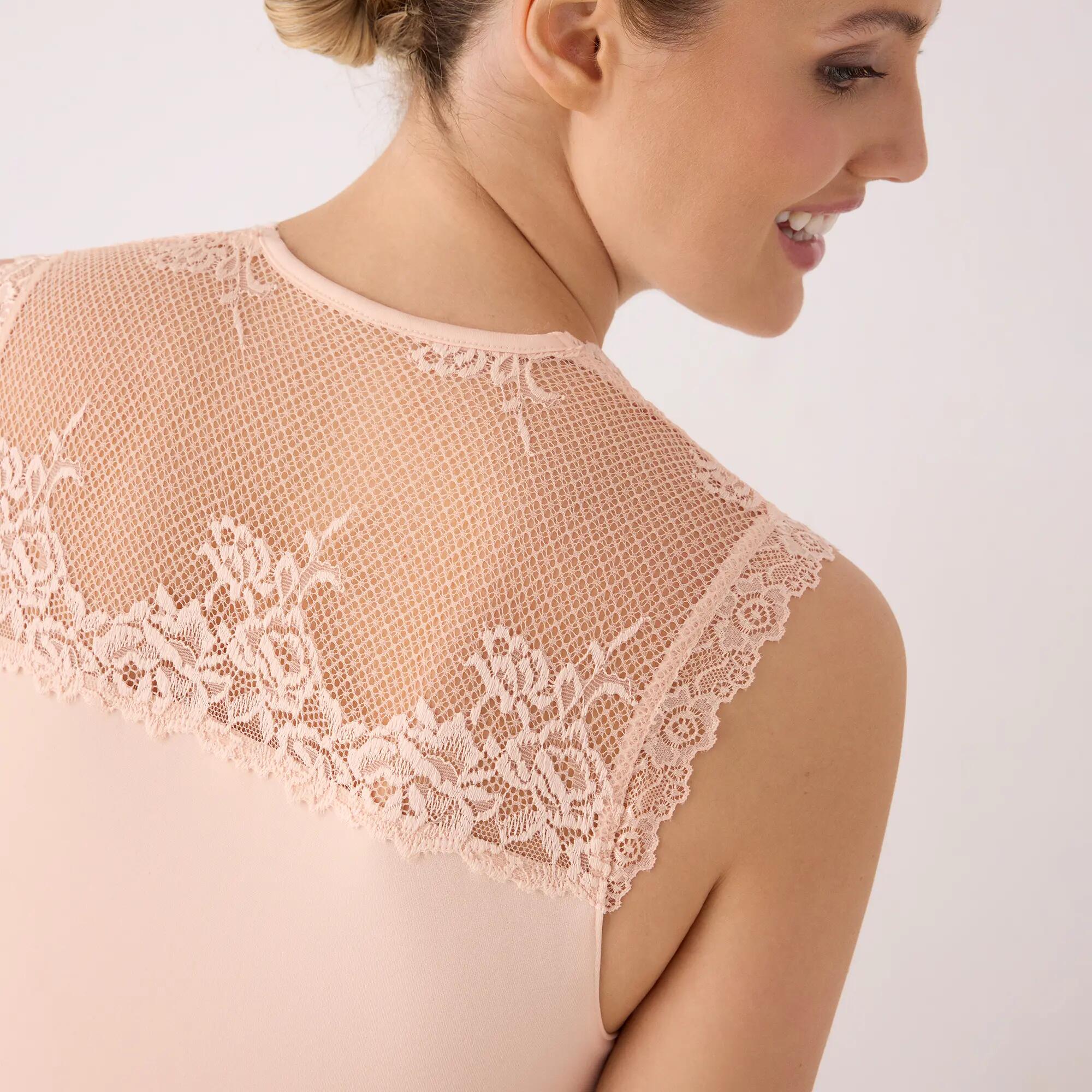 TÉRMICO Camiseta mujer sin mangas con encaje beige 3/6