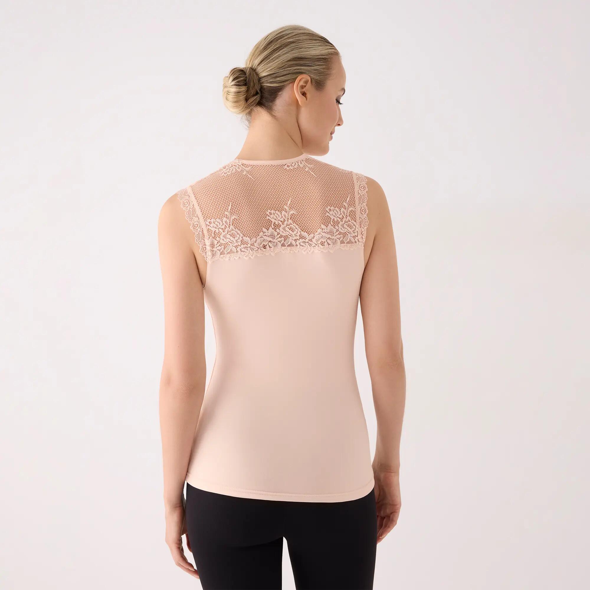 TÉRMICO Camiseta mujer sin mangas con encaje beige 2/6
