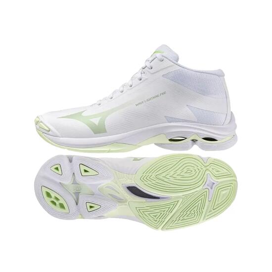 Mizuno Wave Lightning Pro Mid Dames Wit/Lichtgroen