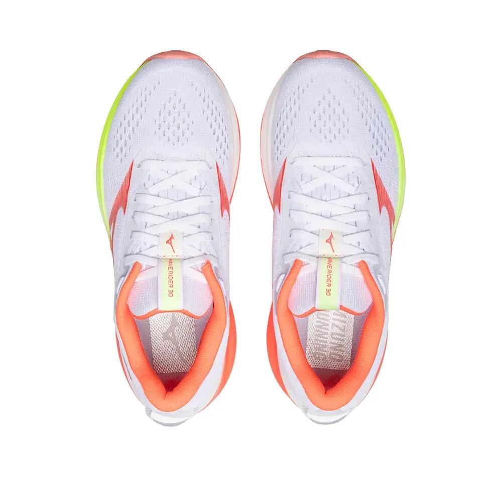 Biegowe buty Mizuno Wave Rider 30 Kobieta Biały/Koralia Ekstazy/Limonka 9/15