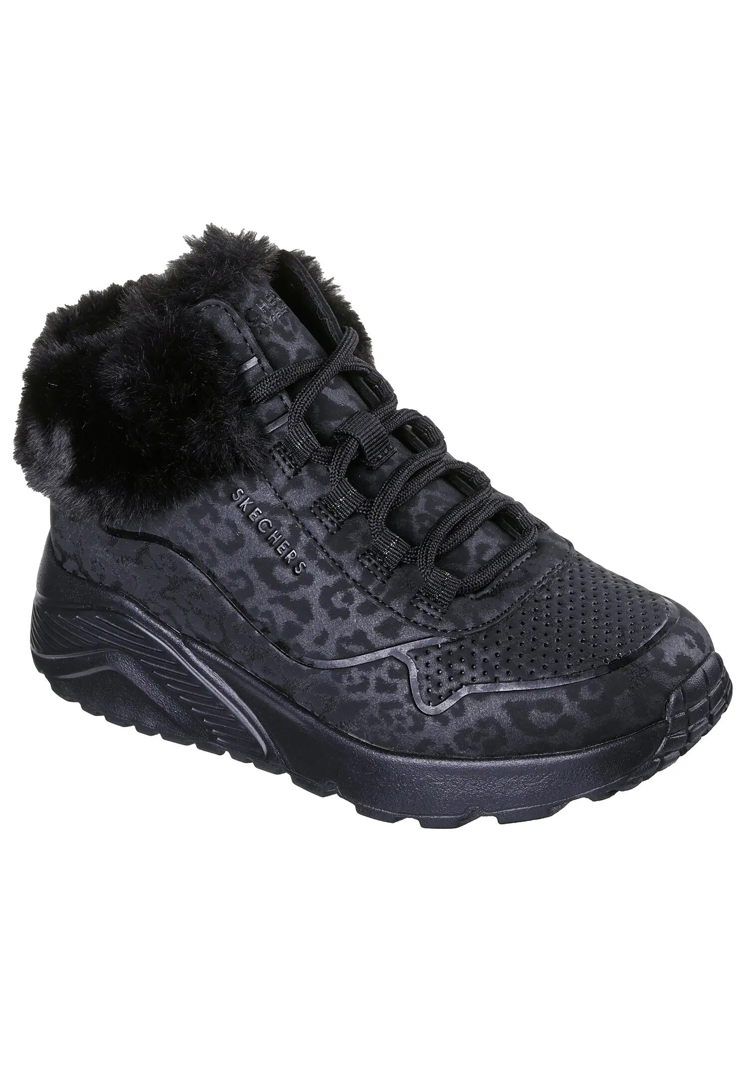 Skechers Mädchen UNO LITE Winterboots Schnürboots  Schwarz Leo 4/6