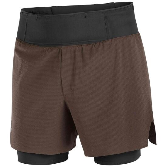 Short Salomon modèle Agile 2 en 1 Short "Café" pour homme