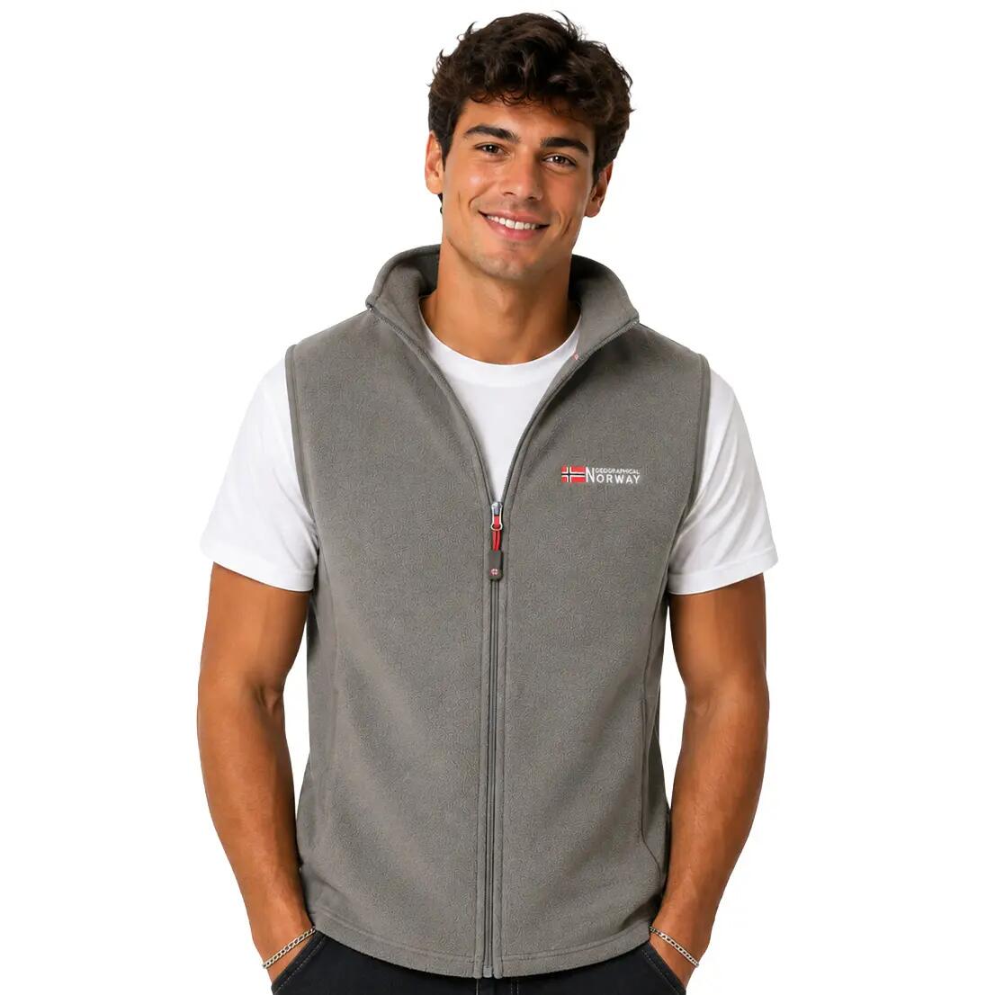 Fleece vest – mountain hiking – men’s – full-length zip – grey 1/6