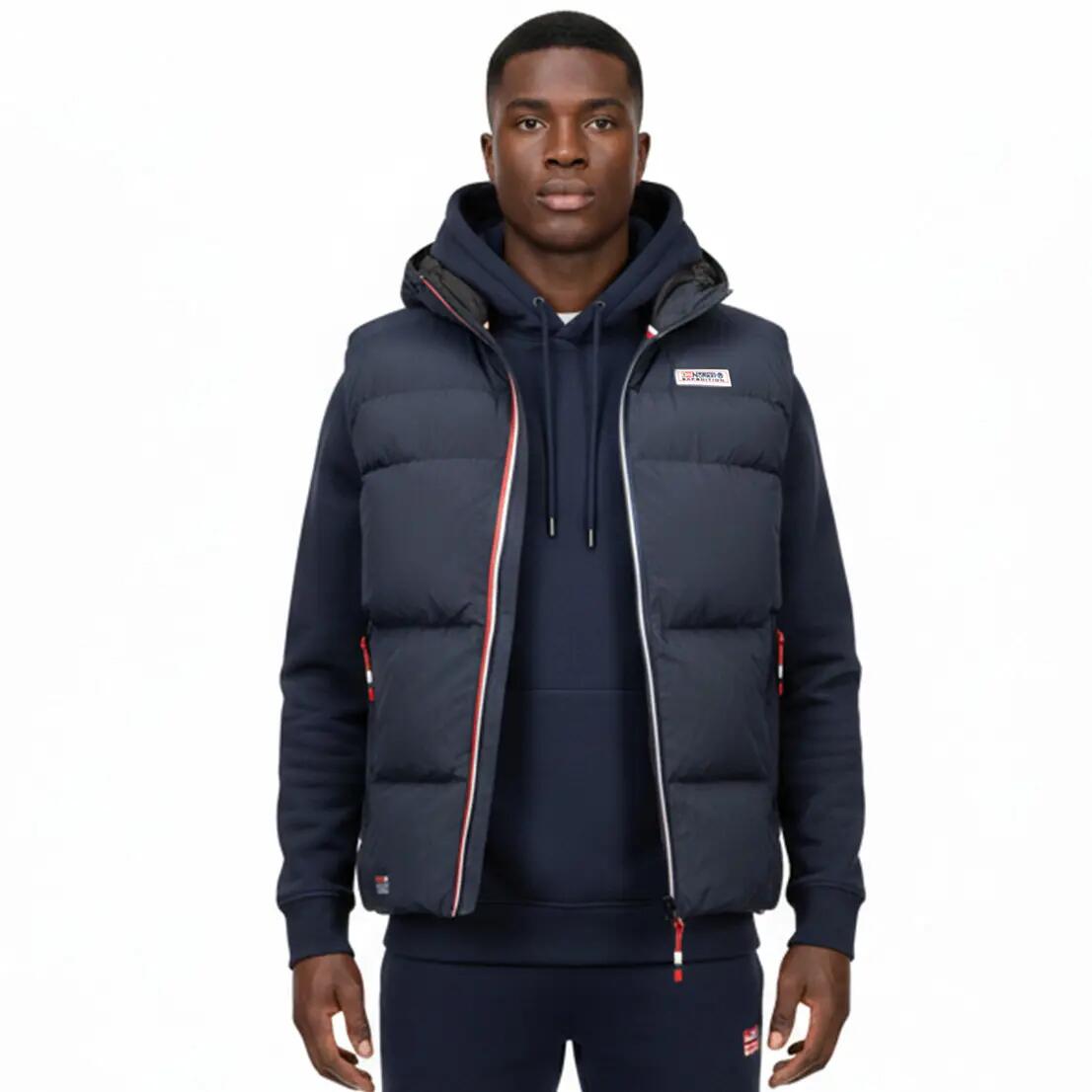 GEOGRAPHICAL NORWAY Herren Weste mit Kapuze, Reißverschlusstaschen – Marine 4/6