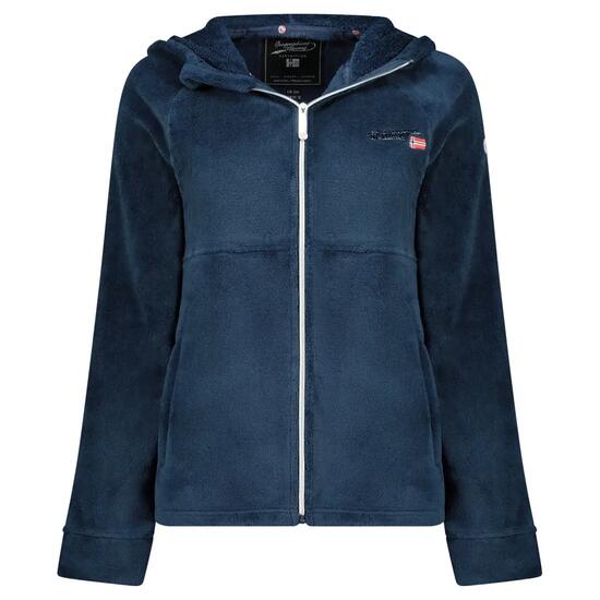Fleecejacke – Bergwandern – Damen – mit Kapuze, Reißverschluss – Dunkelblau