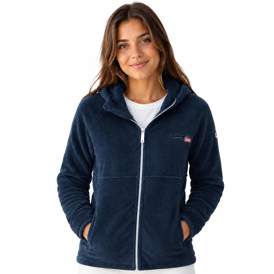Fleecejacke – Bergwandern – Damen – mit Kapuze, Reißverschluss – Dunkelblau 3/6