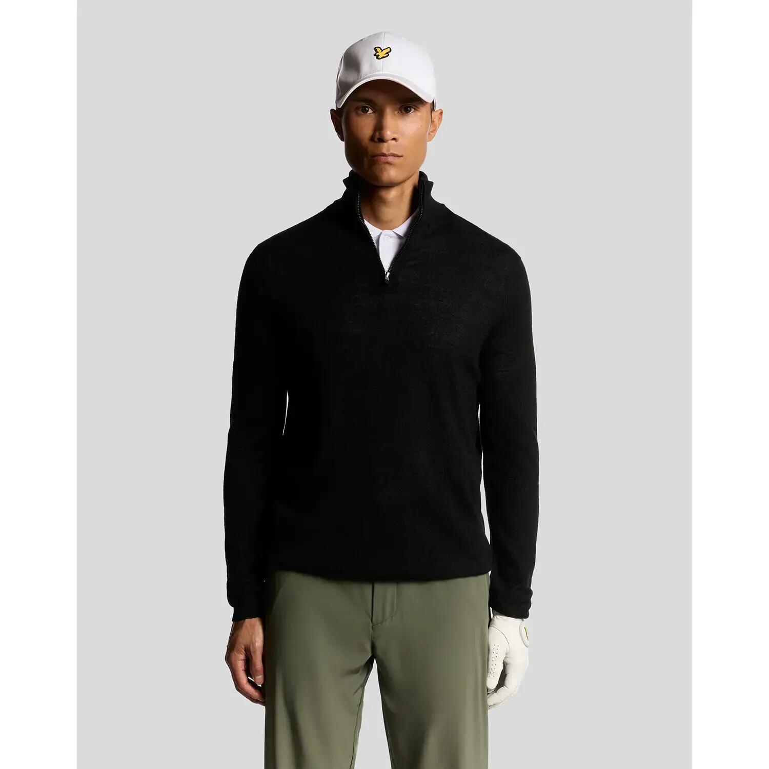 Pullover 1/4 zippowany z haftu wełny merino Lyle & Scott 2/6