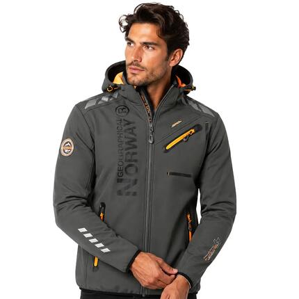 Veste softshell - Randonnée - Homme - Imperméable - Gris foncé/orange