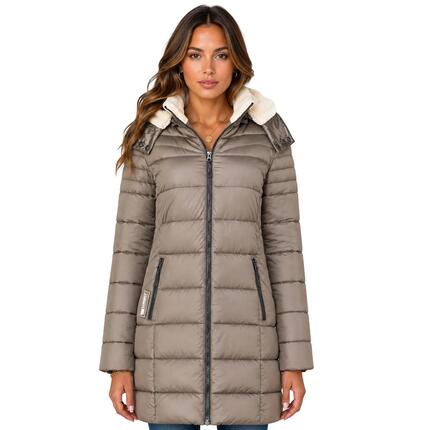 Parka – Wandern – Damen – lang, gepolstert, abnehmbare Kapuze – Beige
