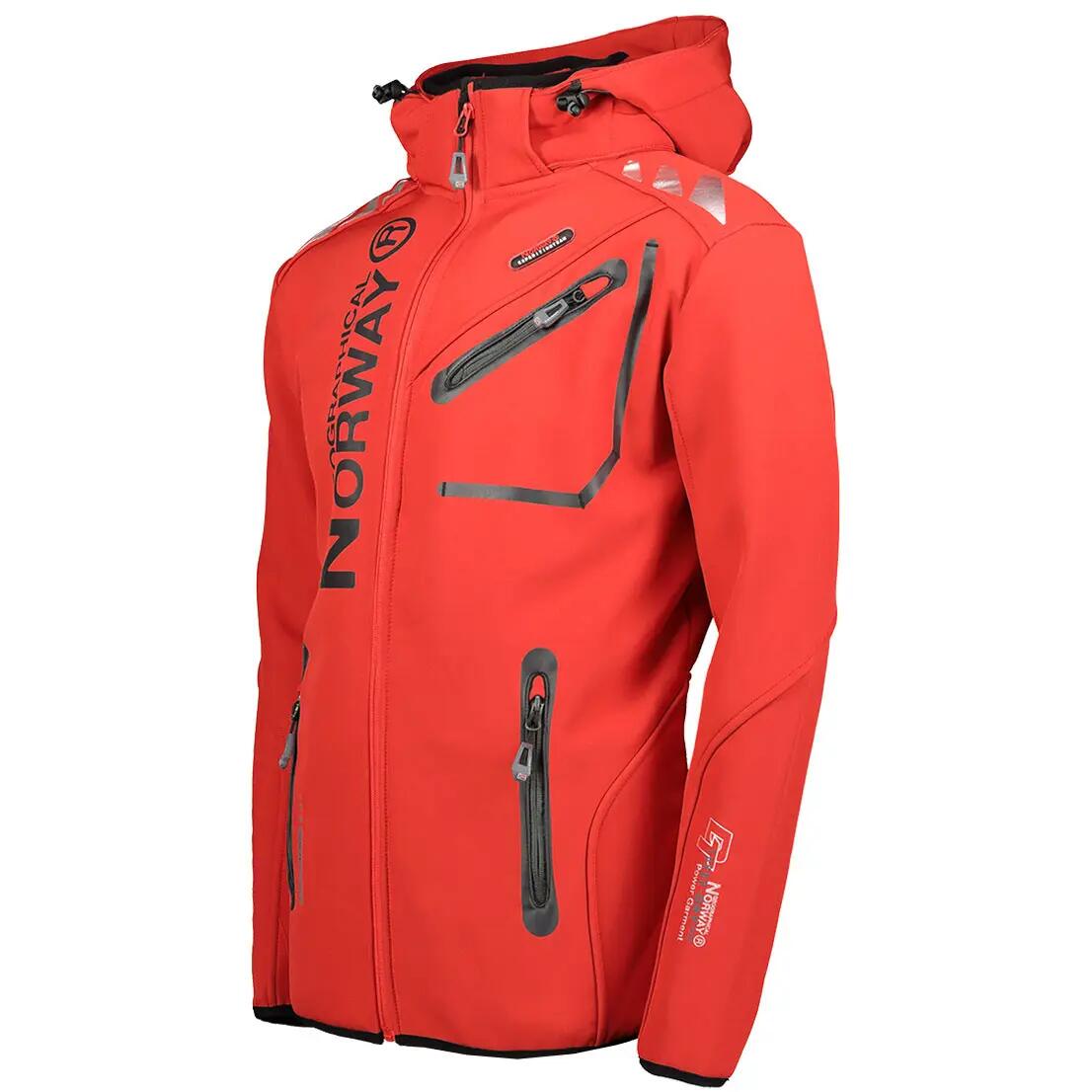 Veste softshell de randonnée pour homme, capuche amovible, rouge et noir 4/4