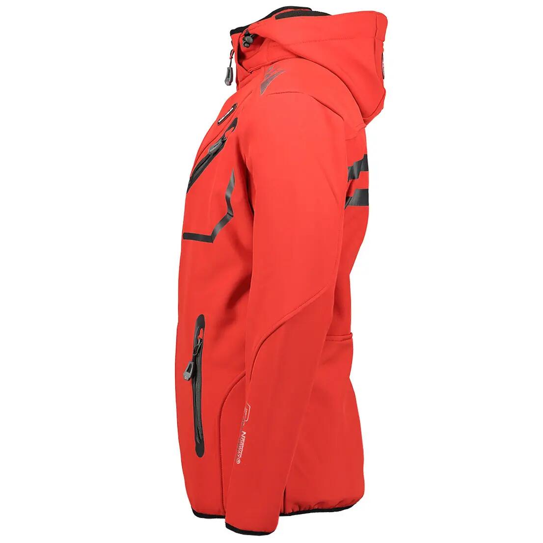 Veste softshell de randonnée pour homme, capuche amovible, rouge et noir 3/4