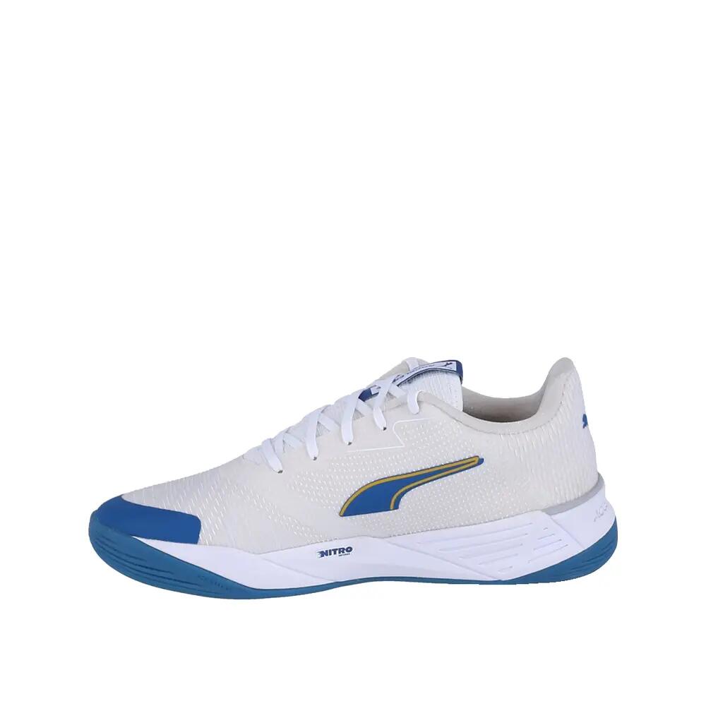 Zapatillas de balonmano PUMA Accelerate Turbo Nitro II Blancas/Azules/Naranjas 5/8
