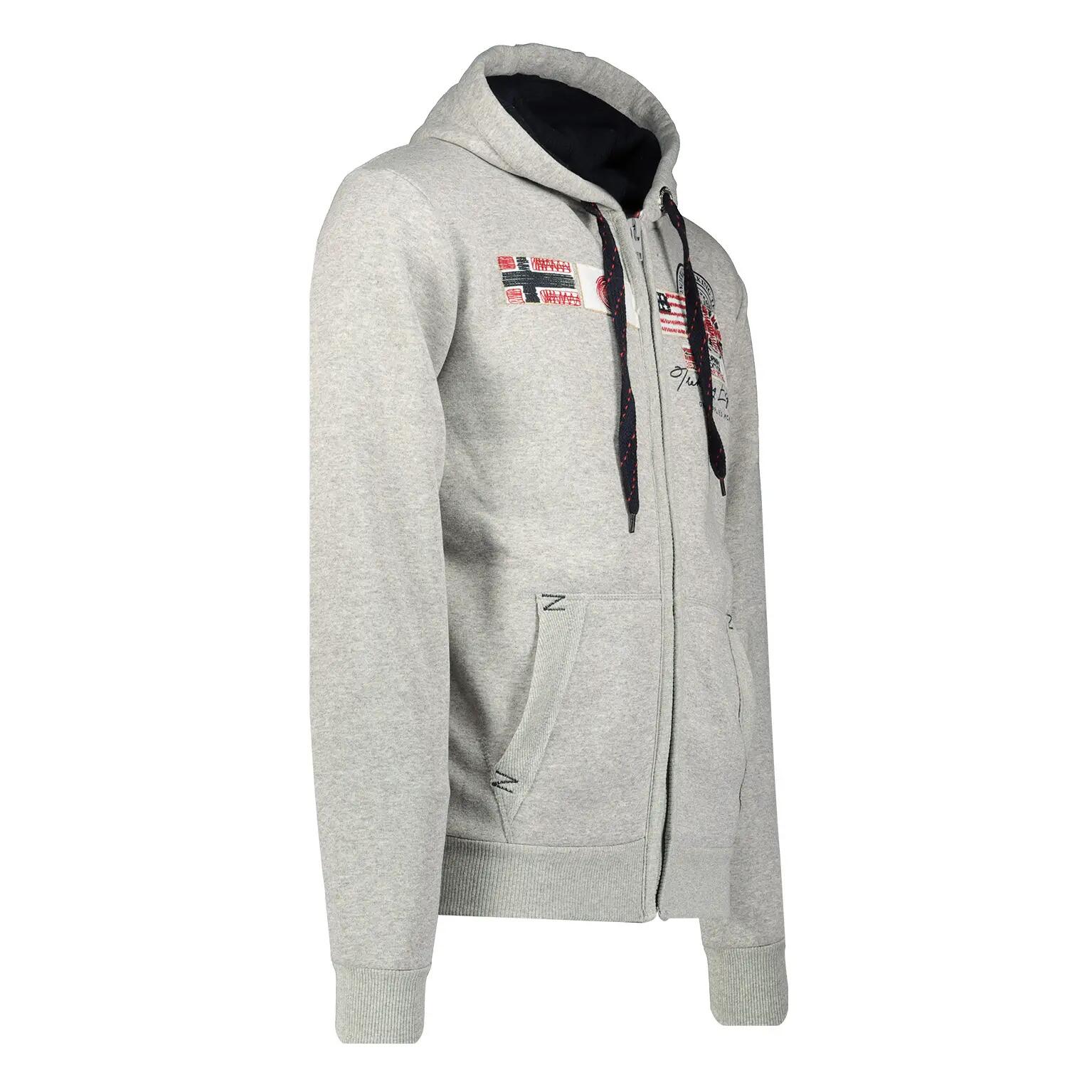 Men’s sports sweatshirt with hood and zip, grey 3/4