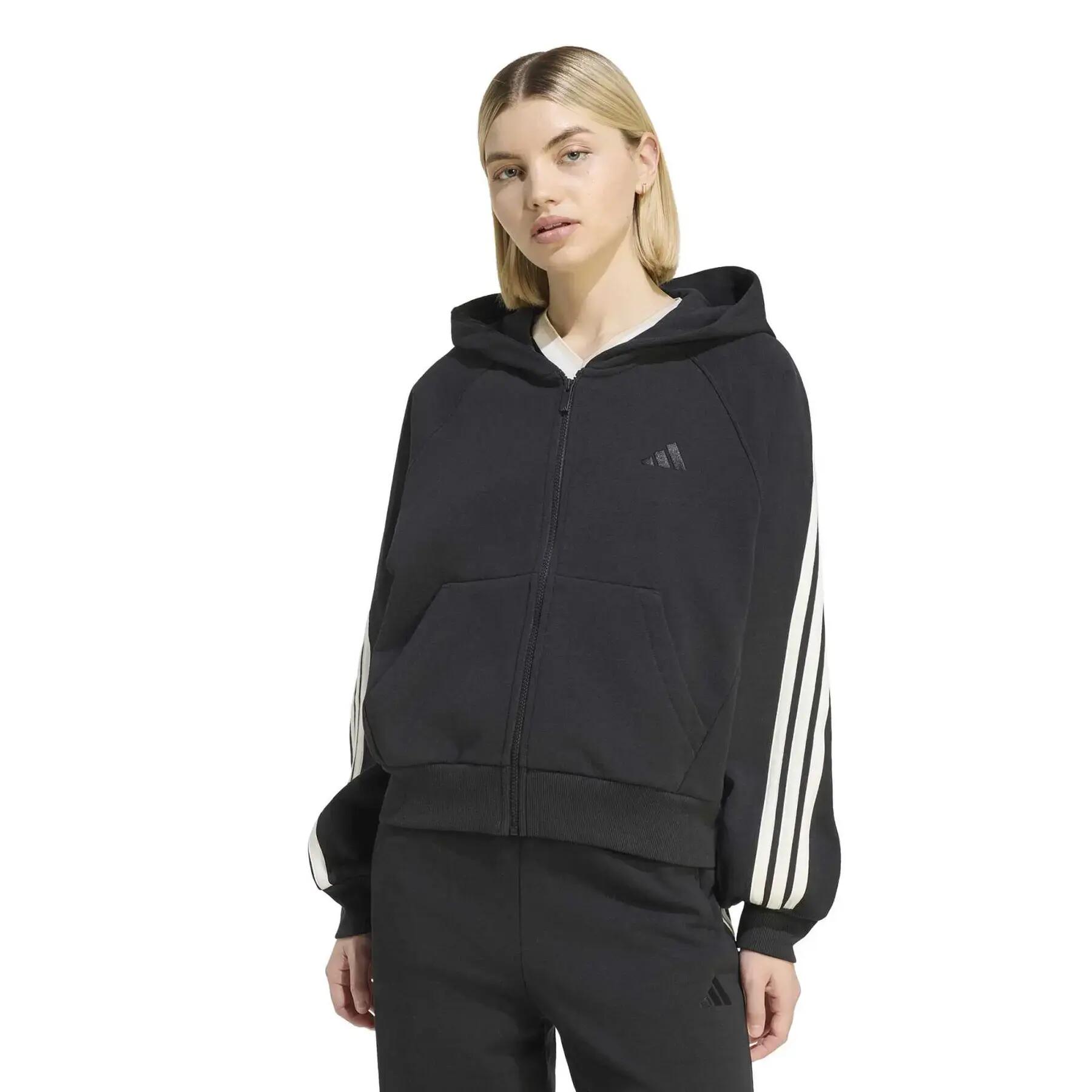 Felpa con cerniera a cappuccio da donna adidas 3-Stripes 2/6