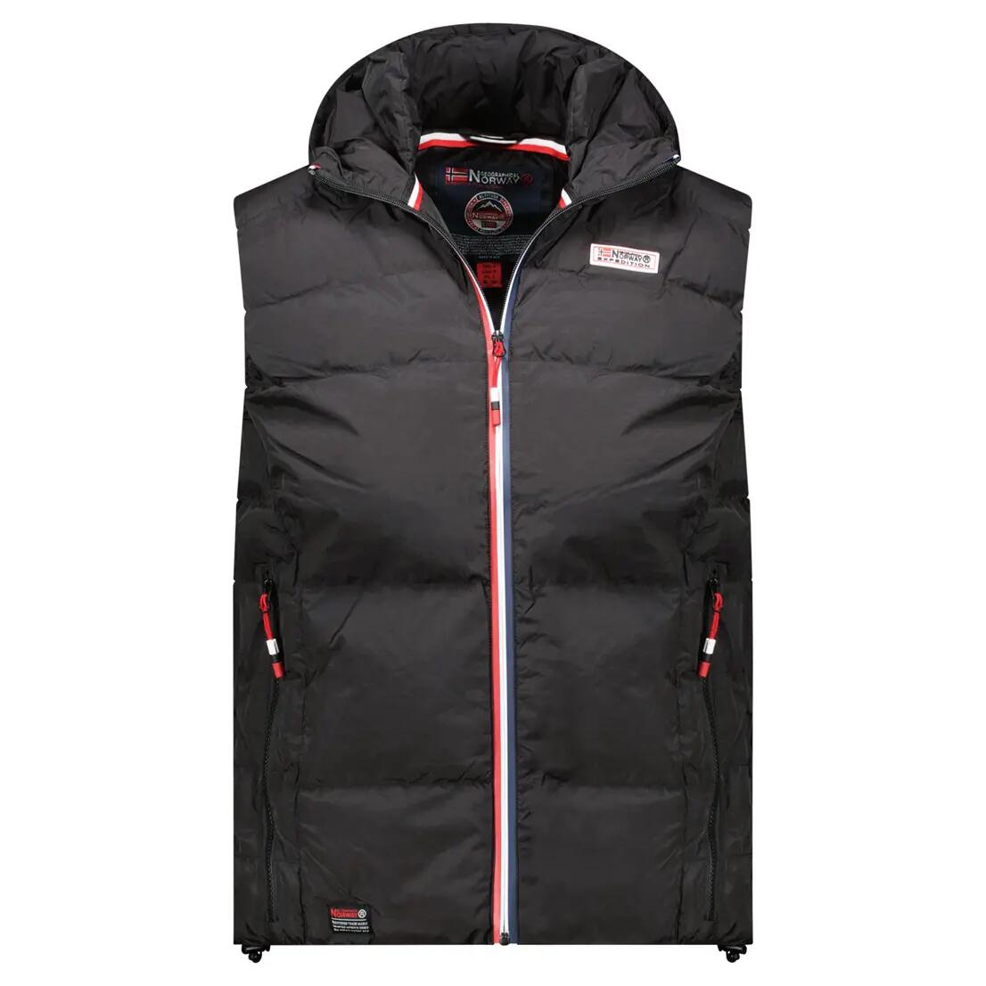 GEOGRAPHICAL NORWAY men's lifestyle padded vest – hood, high neck – black 1/6