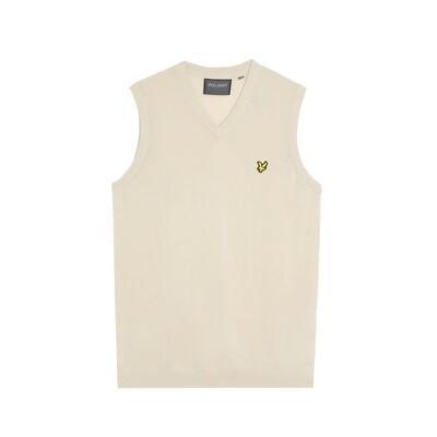 Mouwloze gebreide v-hals merinowol trui lyle & scott