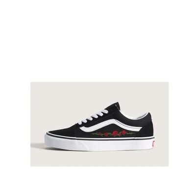 Scarpe Vans Old Skool Nero/Rosso ricamo rosa