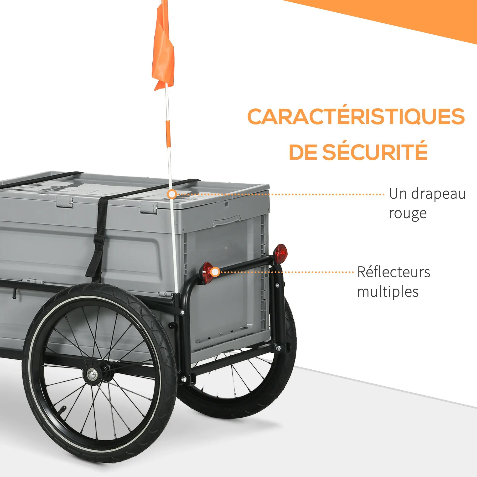 Remorque à vélo pliable avec coffre de rangement charge max. 40 Kg gris 5/5