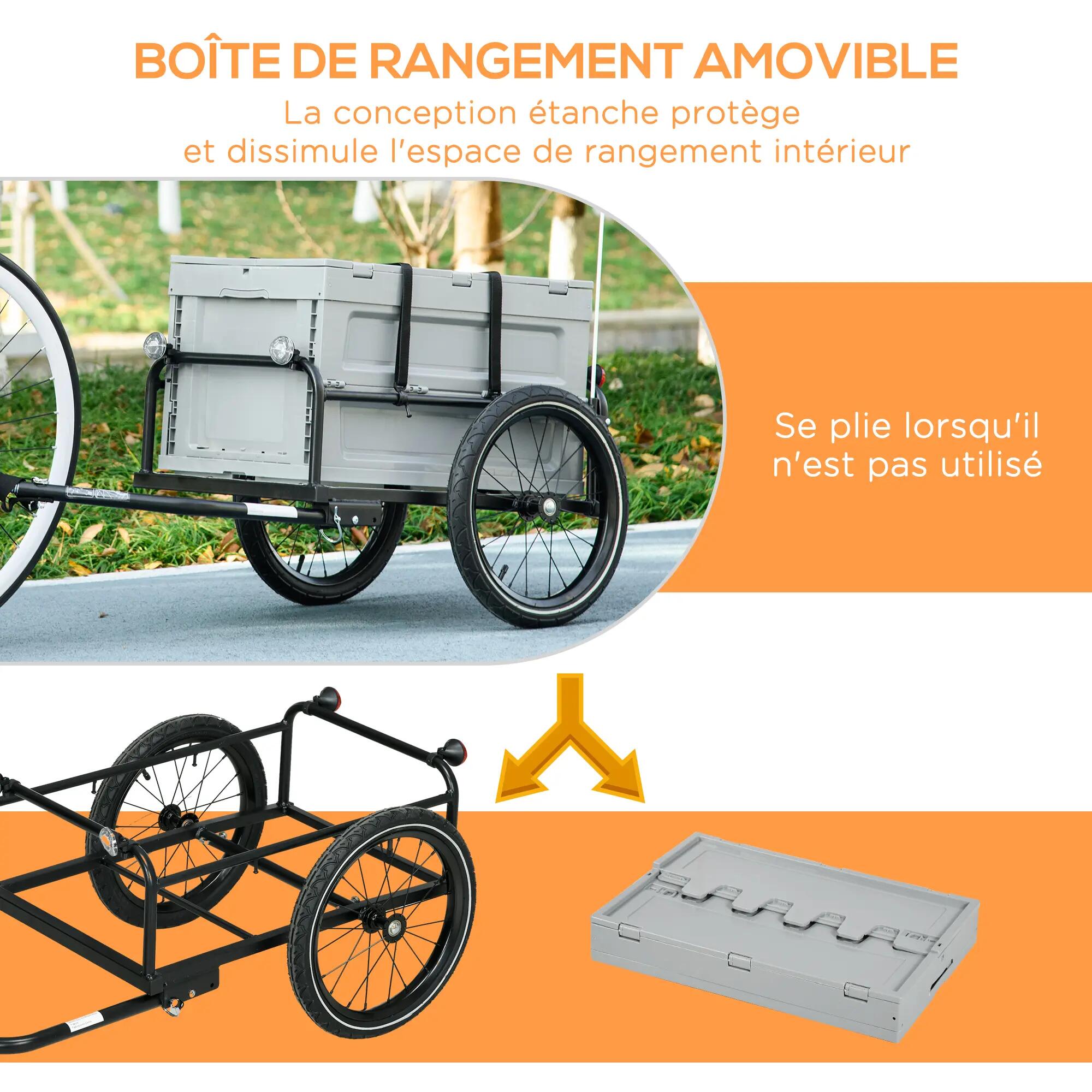 Remorque à vélo pliable avec coffre de rangement charge max. 40 Kg gris 4/5