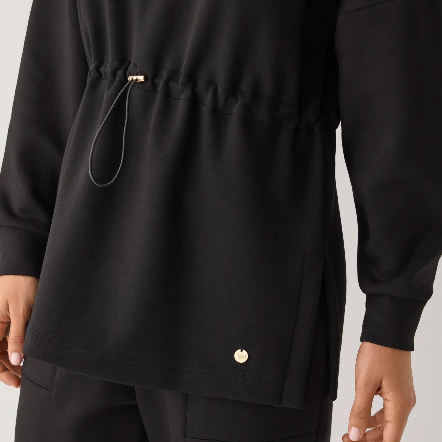 Sudadera larga afelpada con cremallera y cintura ajustable negra 5/7
