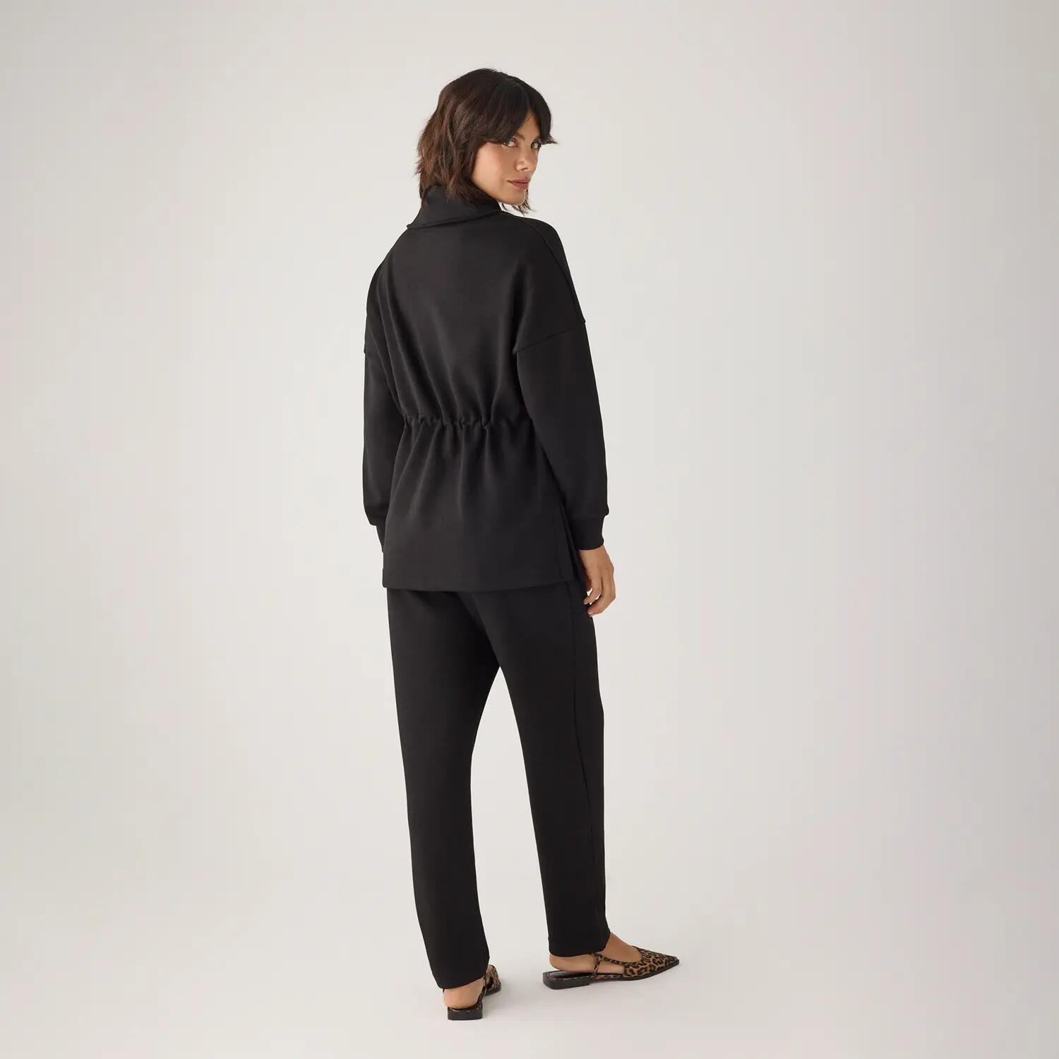 Sudadera larga afelpada con cremallera y cintura ajustable negra 3/7