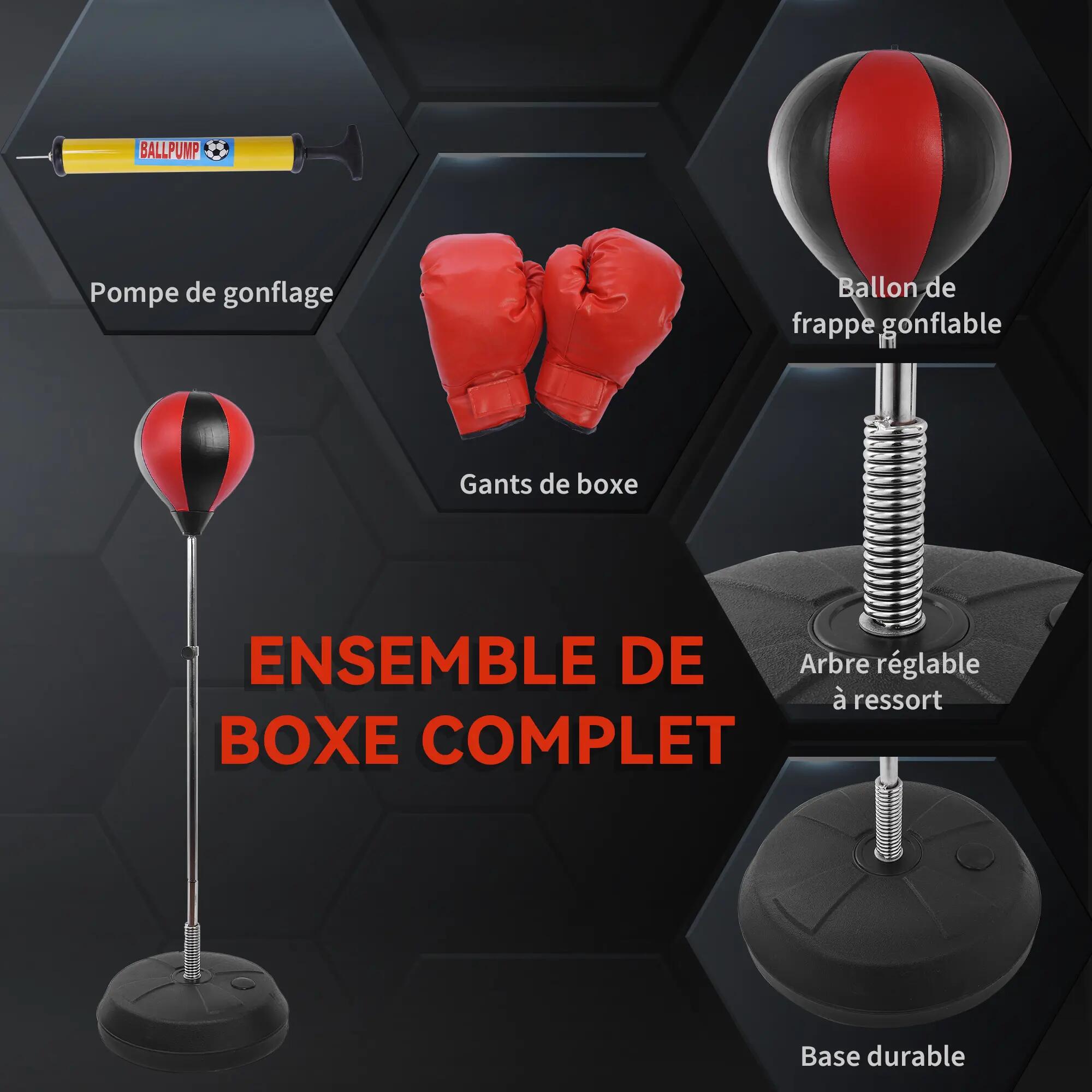 Sac de frappe punching ball avec gants et pompe hauteur reglable 125 à 145 cm 5/5