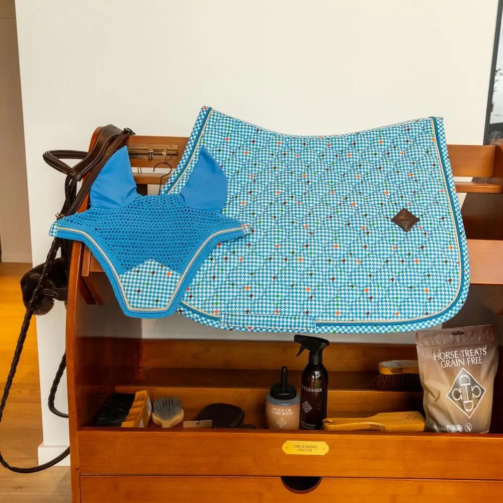 Zadeldoek velvet horse pied de poule navy colorfull pony 3/5