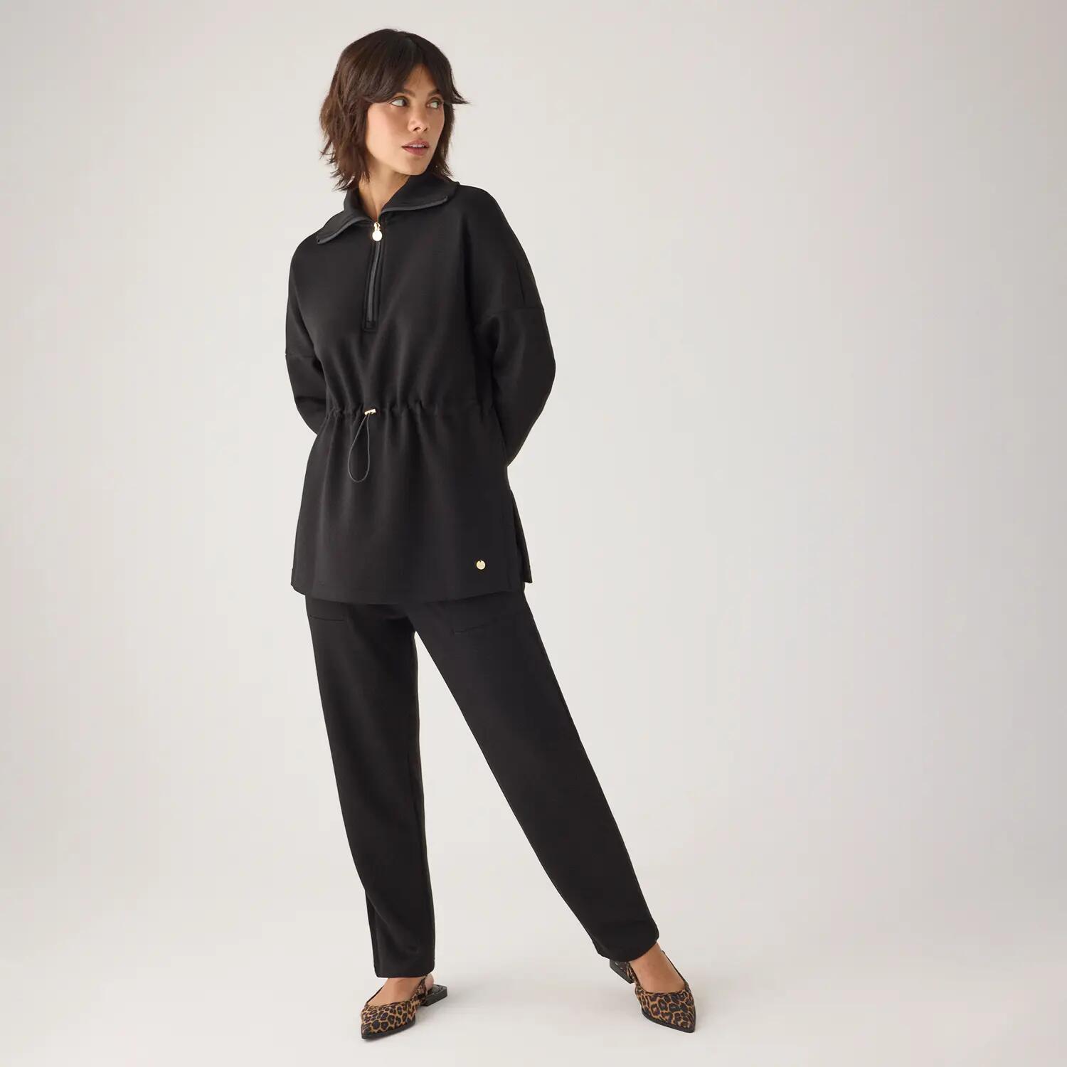 Pantalon polaire slim à taille haute et poches, noir 3/7