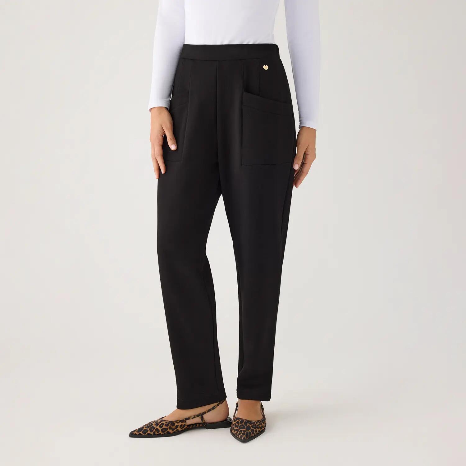 Pantalon polaire slim à taille haute et poches, noir 2/7