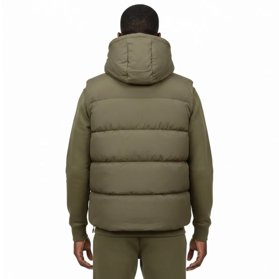 Men’s hiking vest – quilted, hooded, zippered pockets – Khaki 3/6
