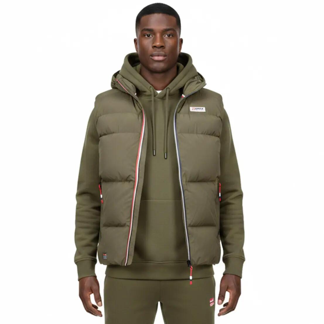 Men’s hiking vest – quilted, hooded, zippered pockets – Khaki 2/6
