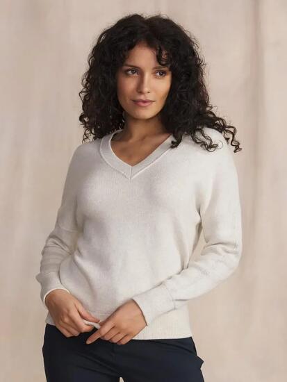Pull col v Femme - ENOLAVER Blanc/ecru