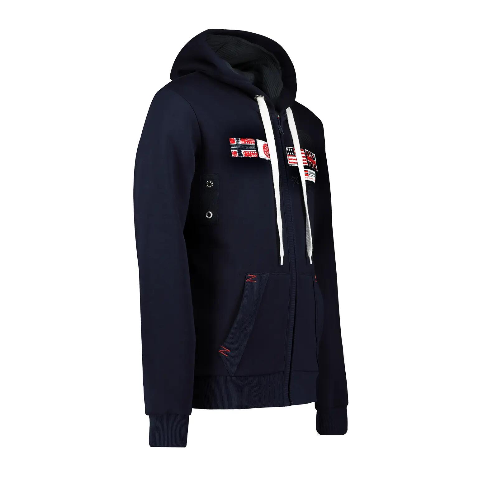 Sweat-shirt homme polaire capuche fermeture intégrale bleu foncé 3/4