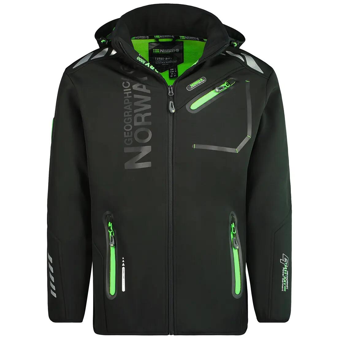 Veste softshell - Montagne - Homme - Imperméable, doublure polaire - Noir/vert 1/6
