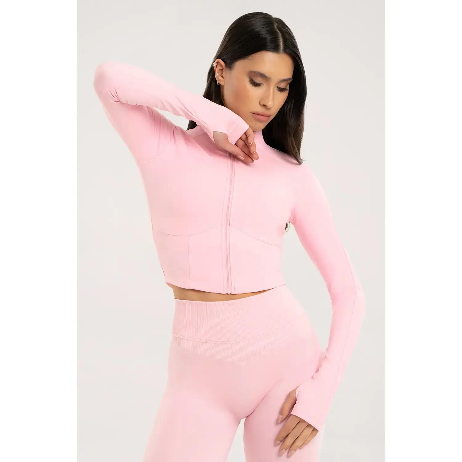 Damen Crop Sweatshirt mit Reißverschluss Gym Glamour 2/5