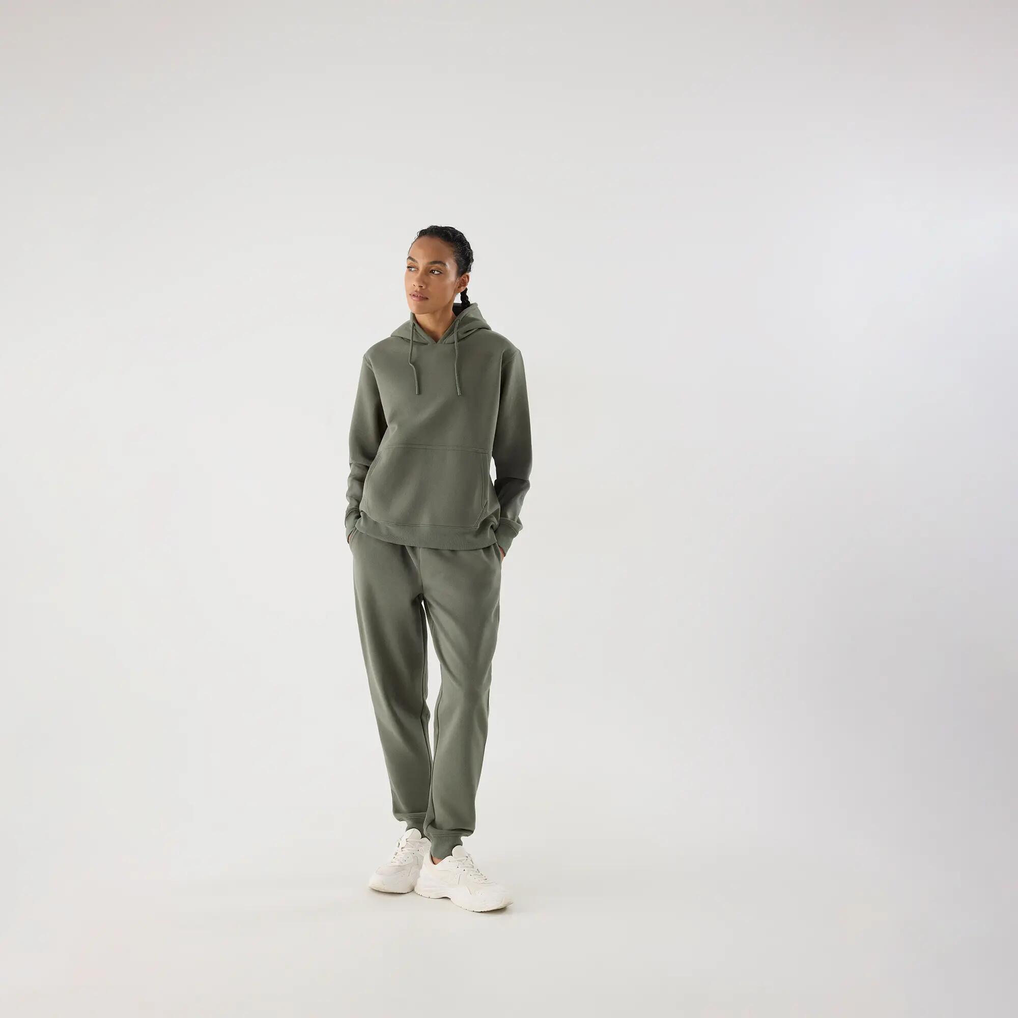 Sweatshirt desportiva de mulher verde cardada com capuz 5/6