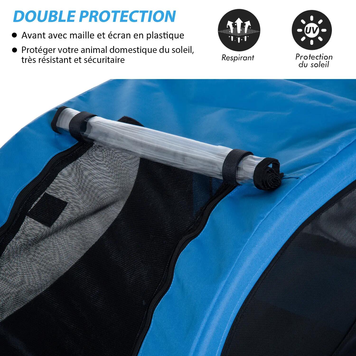 Remorque velo pour chien animaux avec 8 reflecteurs drapeau bleu noir 5/5